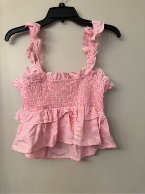 SHEIN Pink Striped Smocked Ruffle Cami